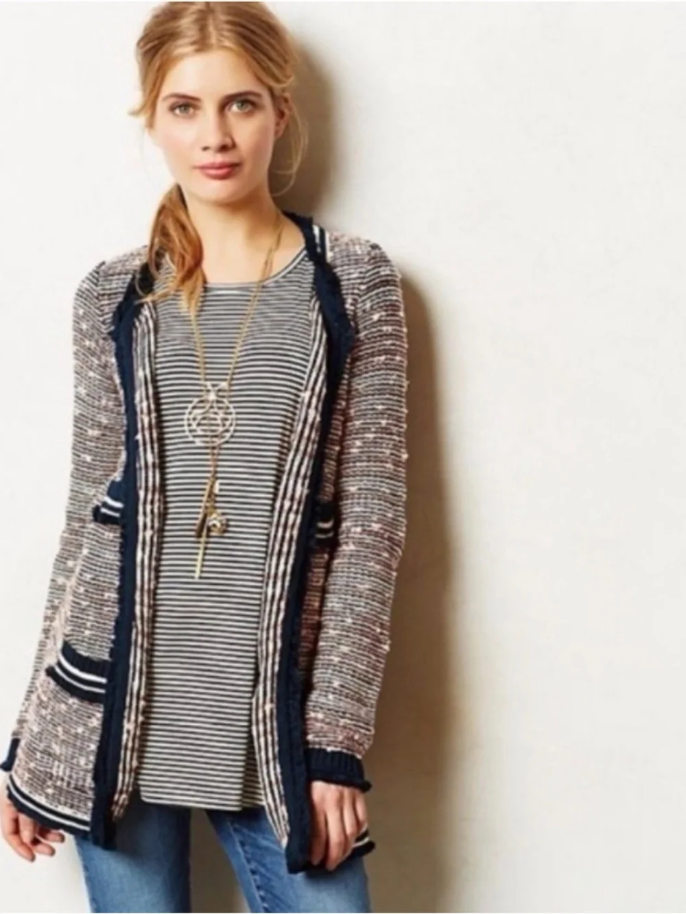 Anthropologie Moth Grafton Marled Fringe Sweater Cardigan Jacket Medium